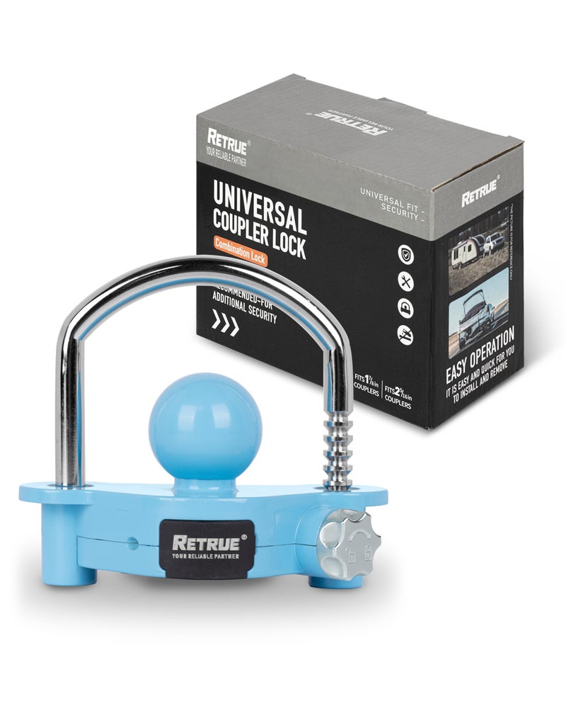 RETRUE Universal Coupler Lock Trailer Locks Ball Hitch Trailer Hitch Lock Adjustable Security Heavy-Duty Steel fits 1-7/8 Inch, 2 Inch, 2-5/16 Inch Couplers, Combination Lock,No Key Needed (Blue) - Image 1